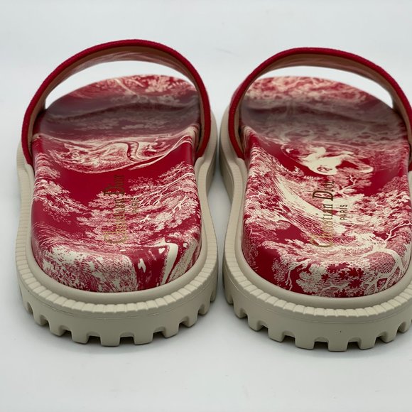 DIOR DWAY D WAY Toile De Jouy Embroidered Cotton Flat Slide Sandals Shoes - Picture 7 of 15